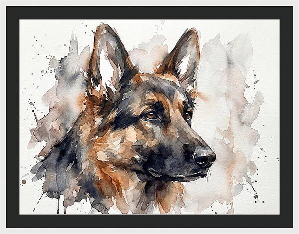 German Shepherd Watercolor Portrait