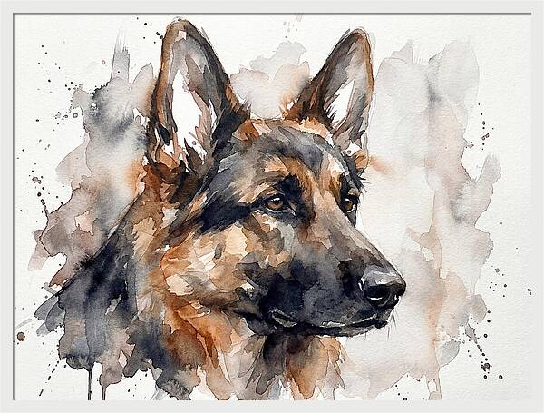 German Shepherd Watercolor Portrait