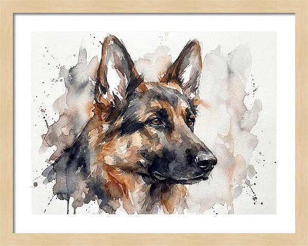 German Shepherd Watercolor Portrait