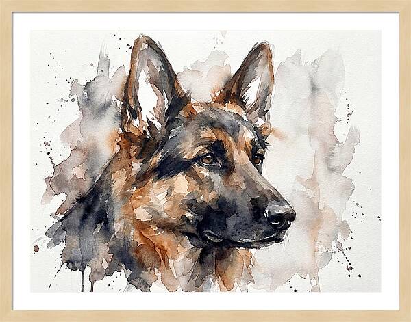 German Shepherd Watercolor Portrait