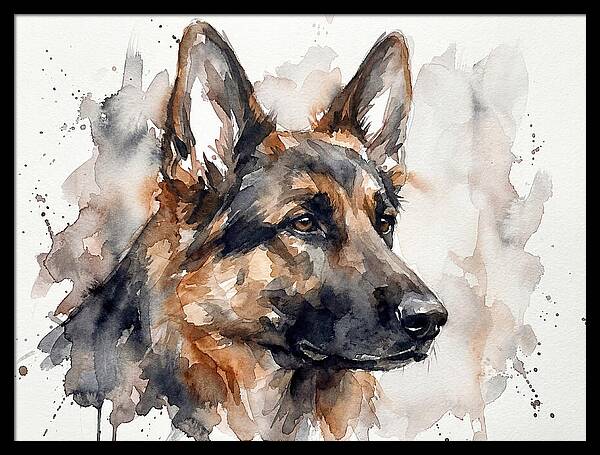 German Shepherd Watercolor Portrait