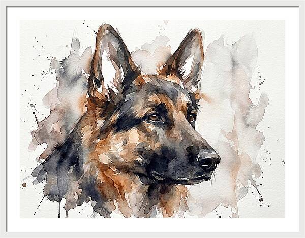 German Shepherd Watercolor Portrait