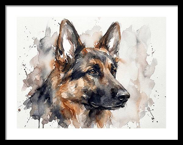 German Shepherd Watercolor Portrait