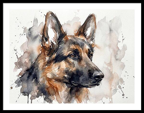 German Shepherd Watercolor Portrait