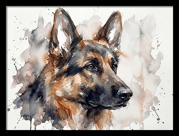 German Shepherd Watercolor Portrait