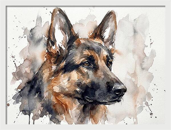 German Shepherd Watercolor Portrait