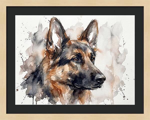 German Shepherd Watercolor Portrait