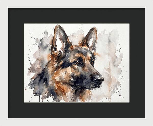 German Shepherd Watercolor Portrait