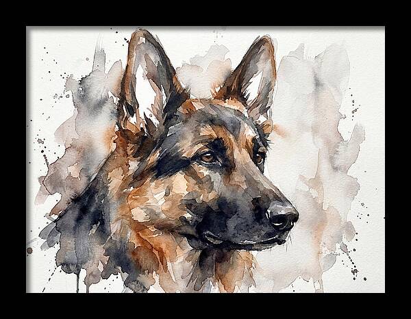 German Shepherd Watercolor Portrait