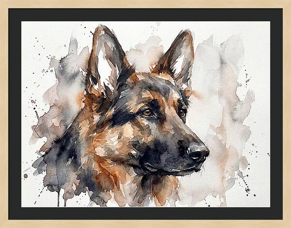 German Shepherd Watercolor Portrait