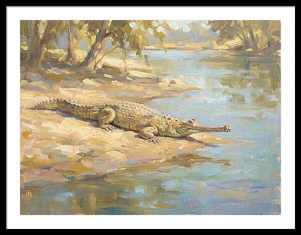 Gharial Relaxing By The Water