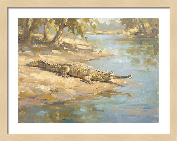 Gharial Relaxing By The Water