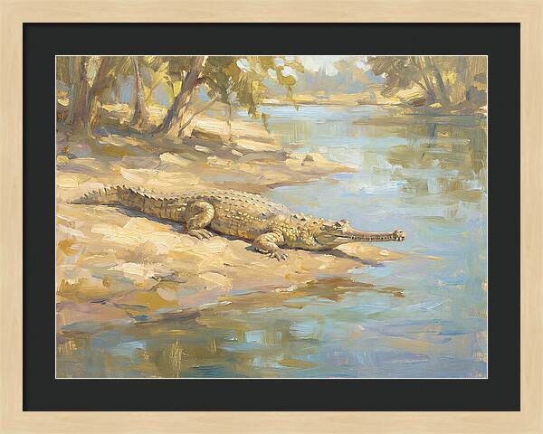 Gharial Relaxing By The Water