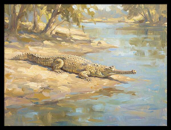 Gharial Relaxing By The Water