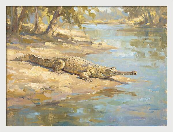 Gharial Relaxing By The Water