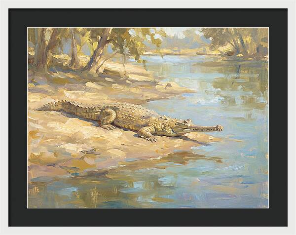 Gharial Relaxing By The Water