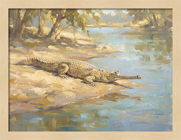 Gharial Relaxing By The Water