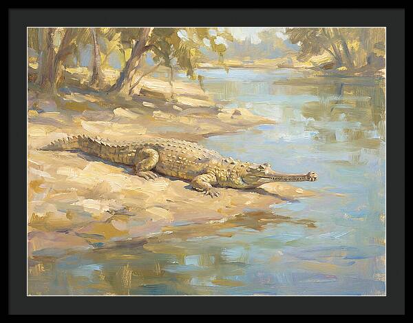 Gharial Relaxing By The Water