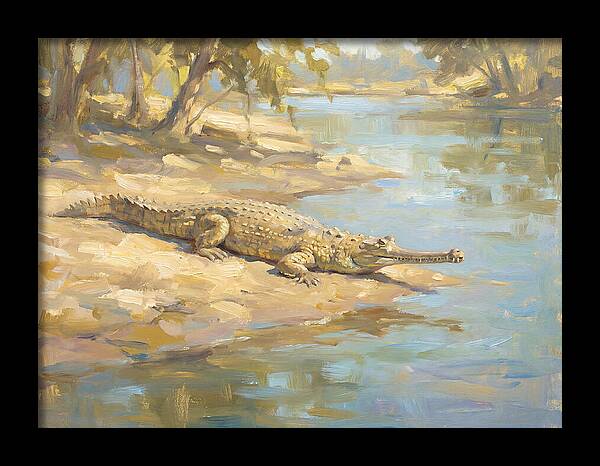 Gharial Relaxing By The Water