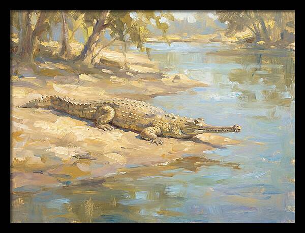Gharial Relaxing By The Water