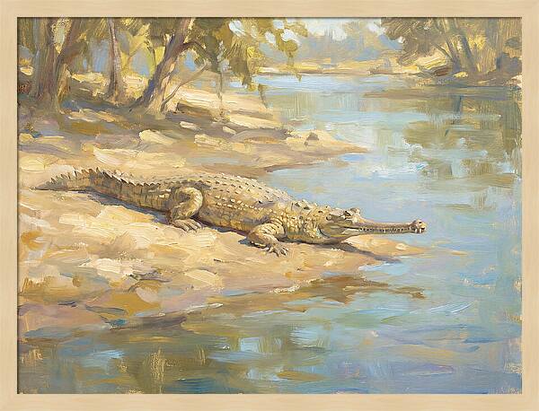 Gharial Relaxing By The Water