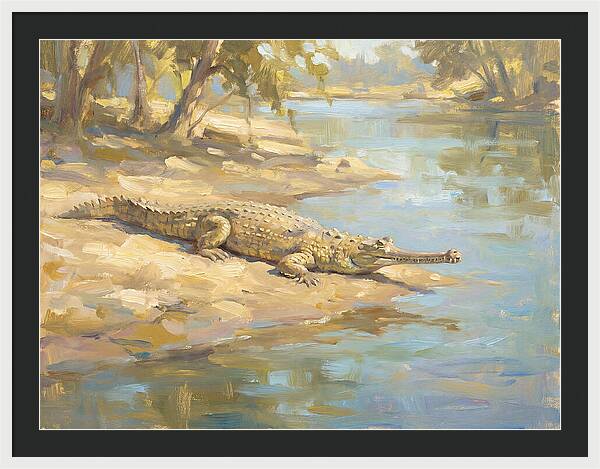 Gharial Relaxing By The Water