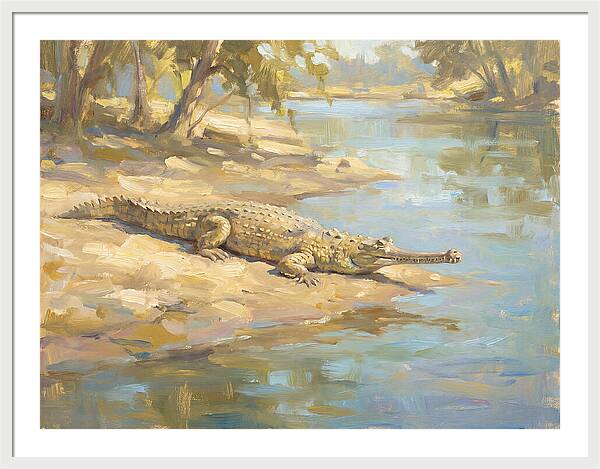 Gharial Relaxing By The Water