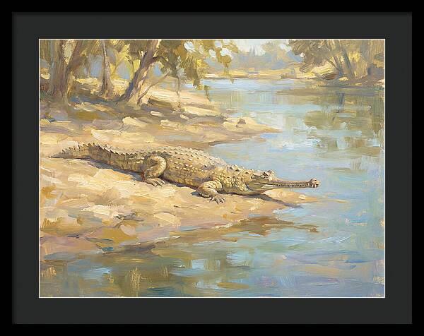 Gharial Relaxing By The Water