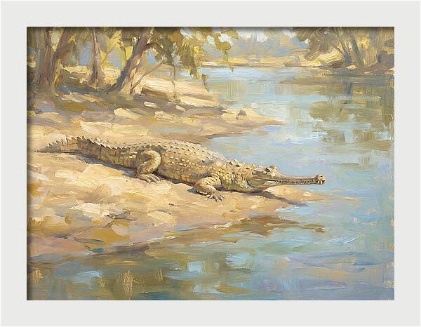 Gharial Relaxing By The Water