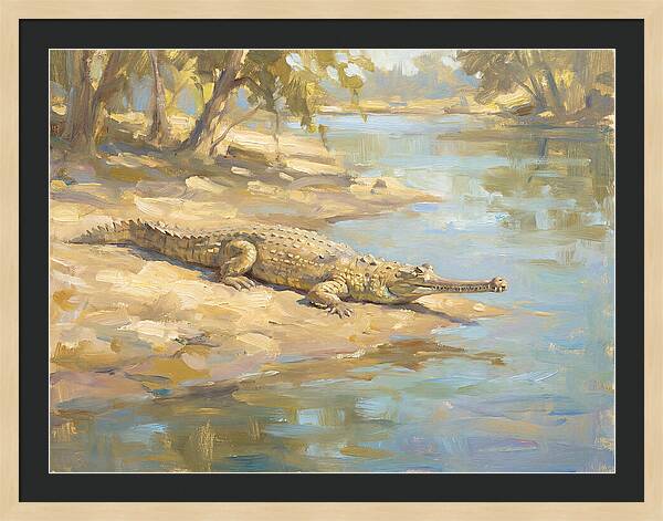 Gharial Relaxing By The Water