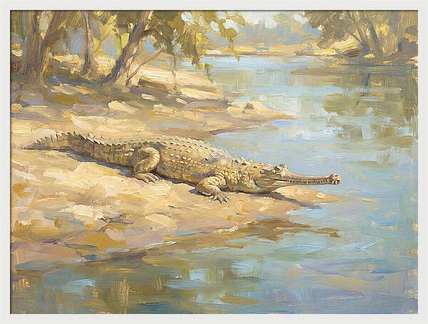 Gharial Relaxing By The Water