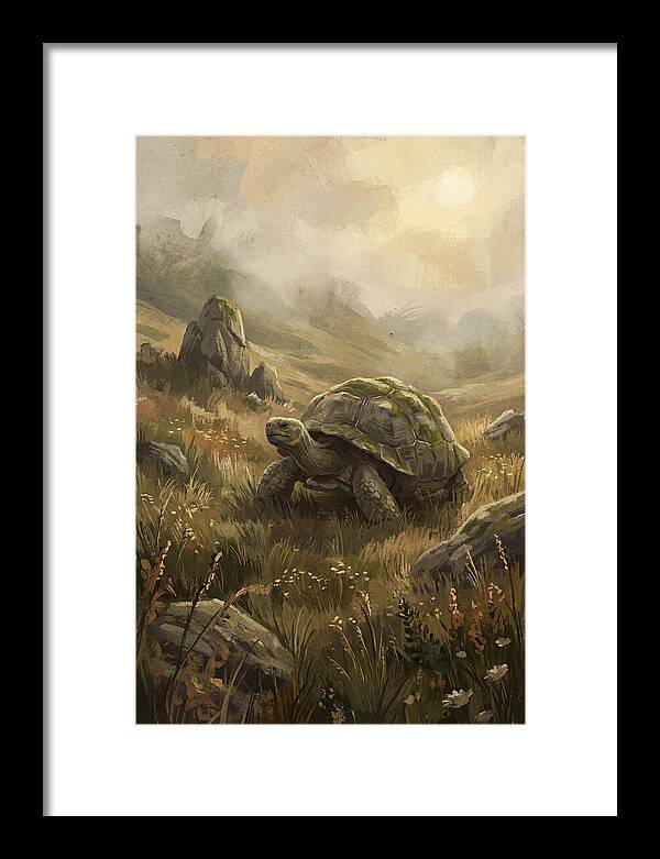Giant Tortoise In Lush Highlands