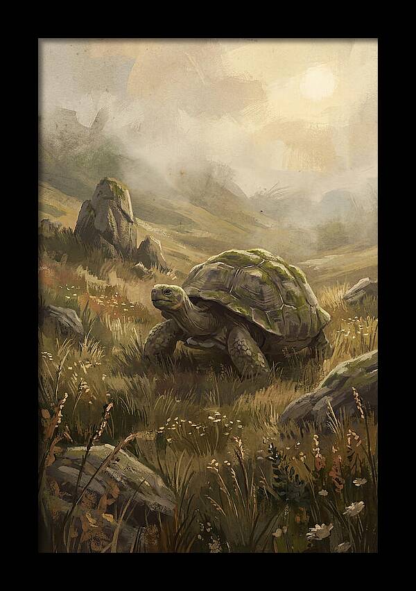 Giant Tortoise In Lush Highlands