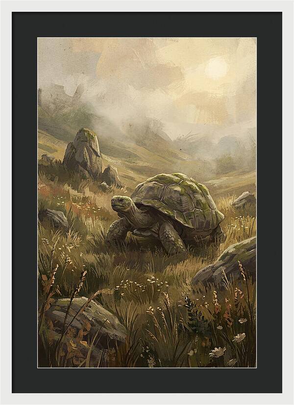 Giant Tortoise In Lush Highlands