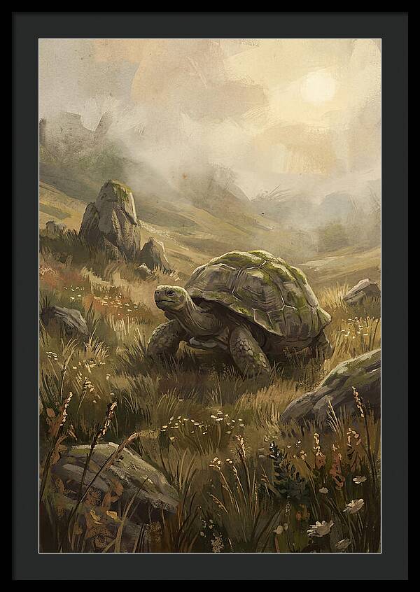 Giant Tortoise In Lush Highlands