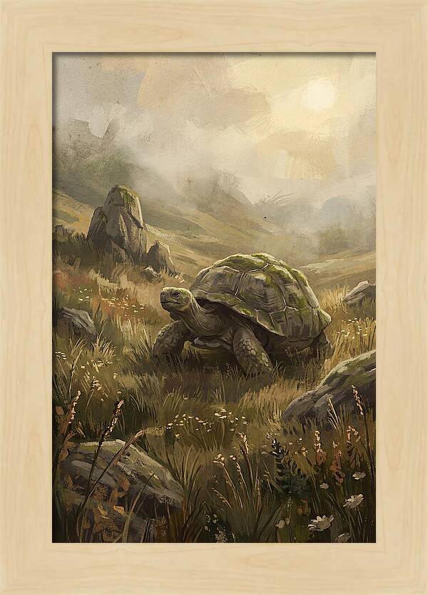 Giant Tortoise In Lush Highlands
