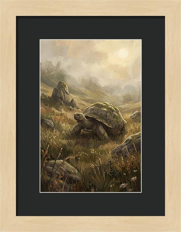 Giant Tortoise In Lush Highlands
