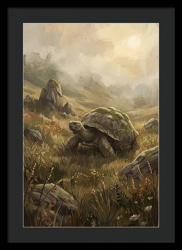 Giant Tortoise In Lush Highlands