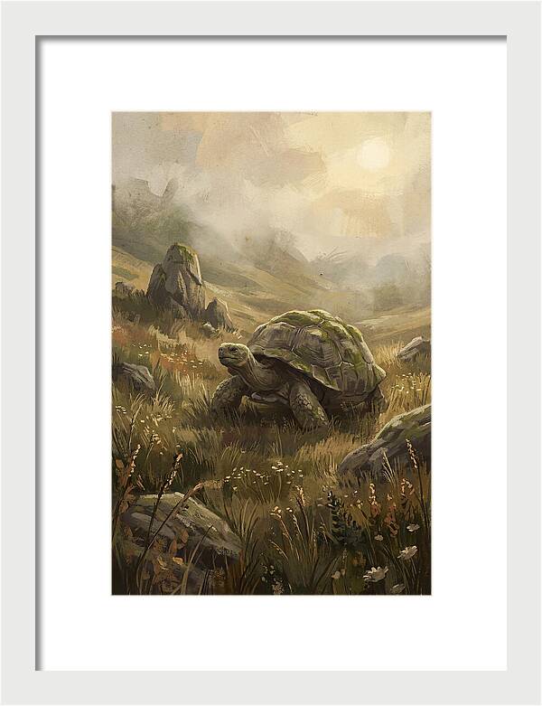 Giant Tortoise In Lush Highlands