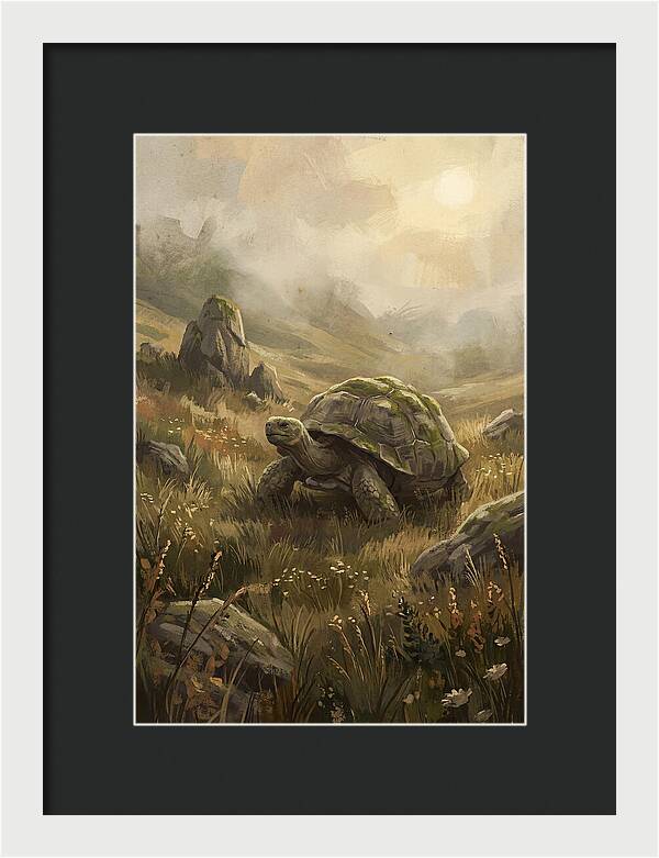 Giant Tortoise In Lush Highlands