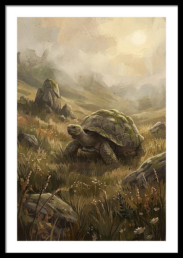 Giant Tortoise In Lush Highlands