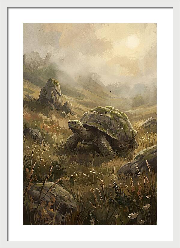 Giant Tortoise In Lush Highlands