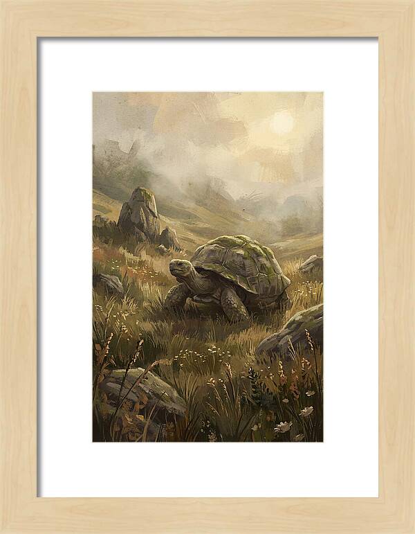Giant Tortoise In Lush Highlands