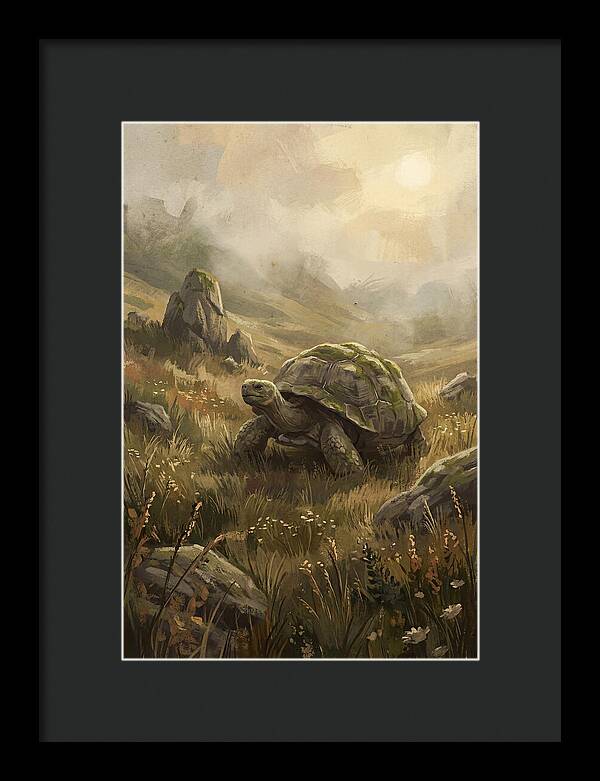 Giant Tortoise In Lush Highlands