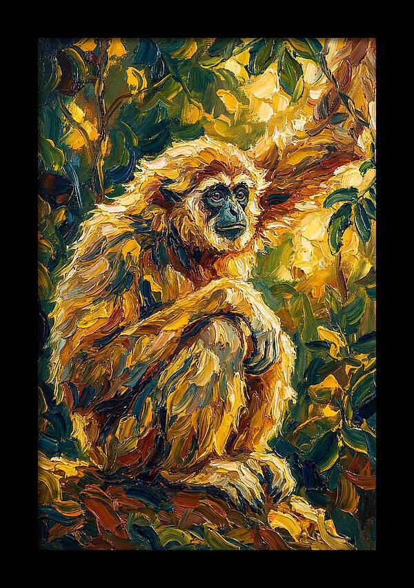 Gibbon Among Golden Leaves