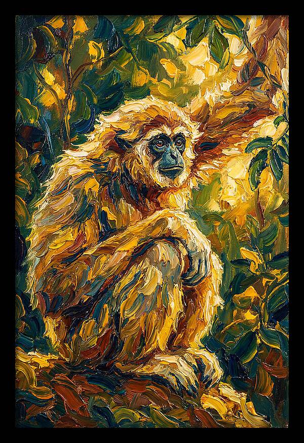 Gibbon Among Golden Leaves