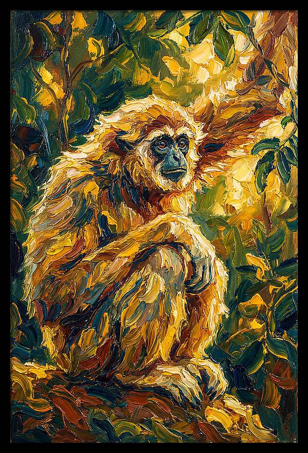 Gibbon Among Golden Leaves