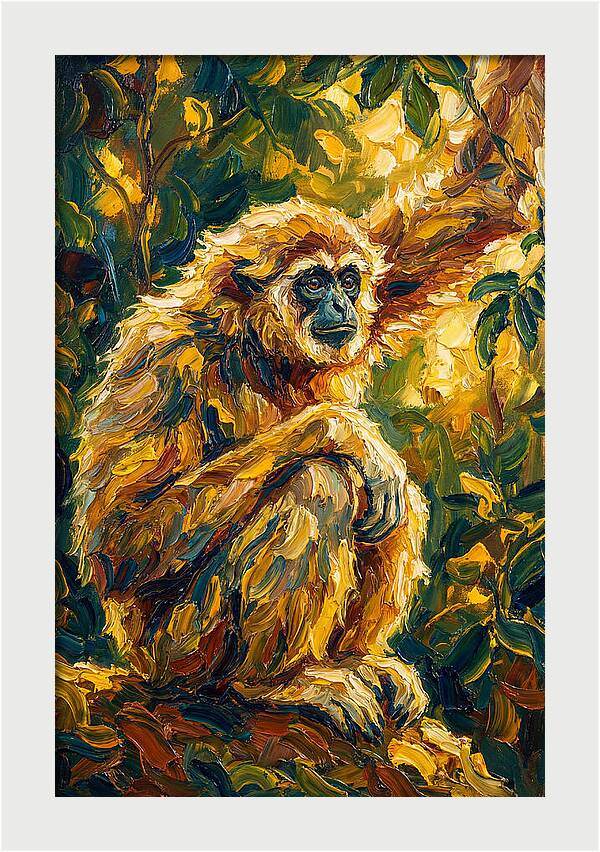 Gibbon Among Golden Leaves