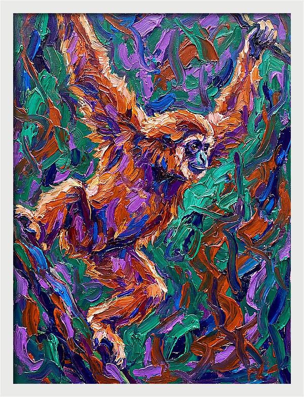 Gibbon In Vibrant Motion