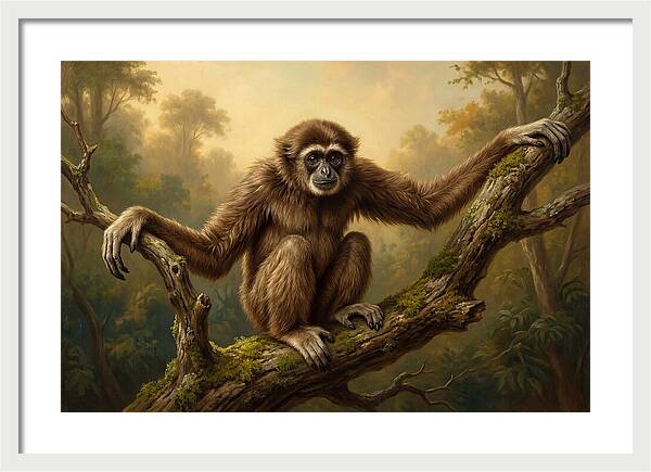 Gibbon Sitting On A Branch